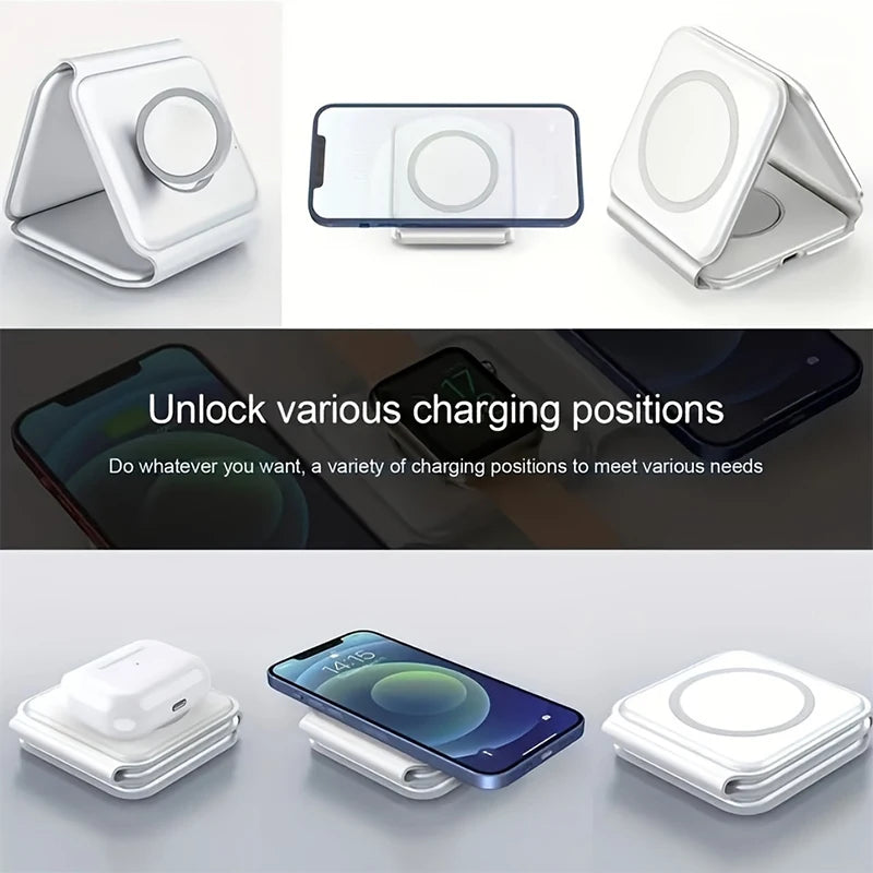 3 IN 1 Magnetic Wireless Charger for iPhone 15 14 13 12 Apple Watch AirPods 15W Fast Charging Dock Station Foldable Stand Charge