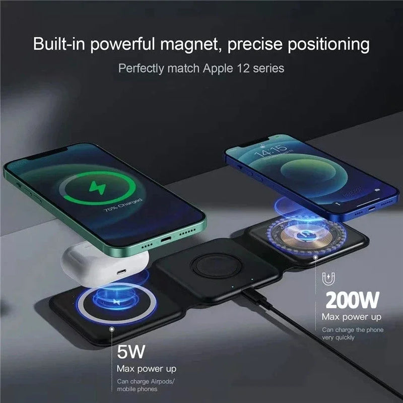 40W 3 in 1 Wireless Charger Pad Stand Magnetic Fast Charging Dock Station for iPhone 15 14 13 12 11 8 X XR Apple Watch Airpods